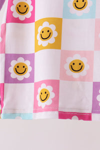 Smiling checkered ruffle bamboo pajama set