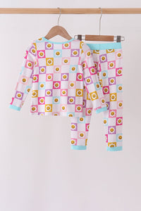 Smiling checkered ruffle bamboo pajama set