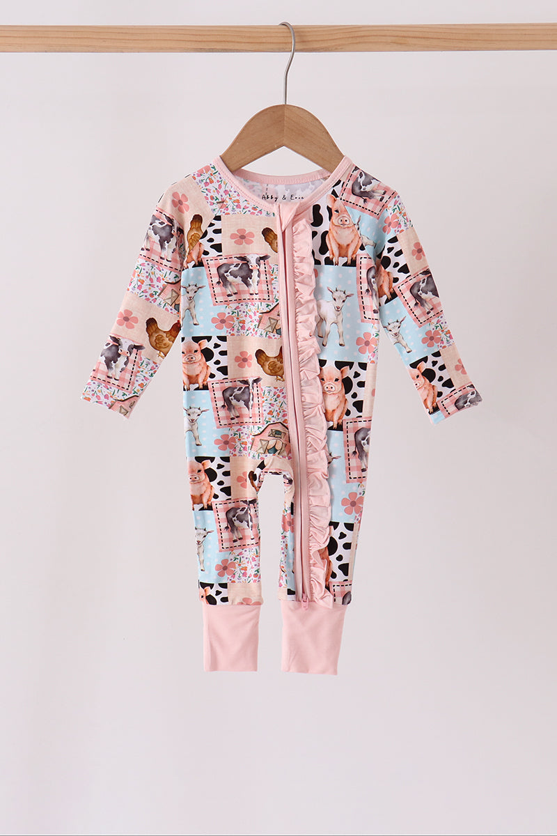 Farm Animals Zip Bamboo Romper