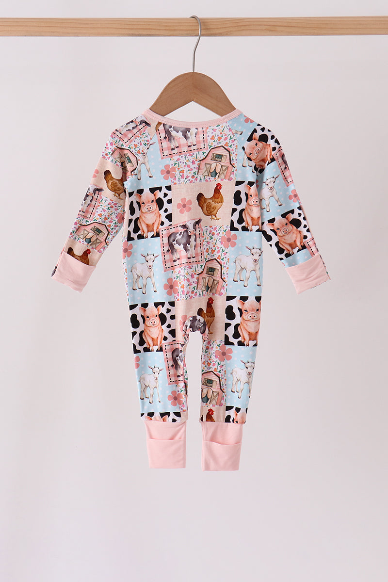 Farm Animals Zip Bamboo Romper