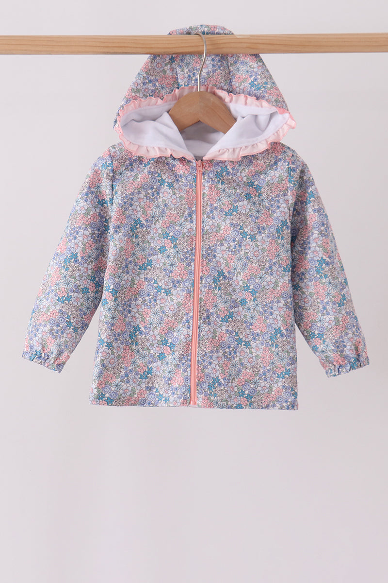 Multicolored Floral Ruffle Raincoat