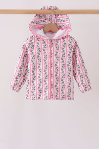 Pink Floral Stripe Ruffle Raincoat