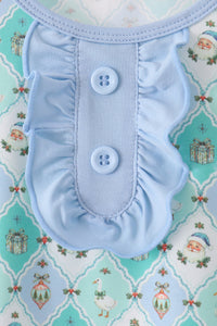 Santa print ruffle pajama set