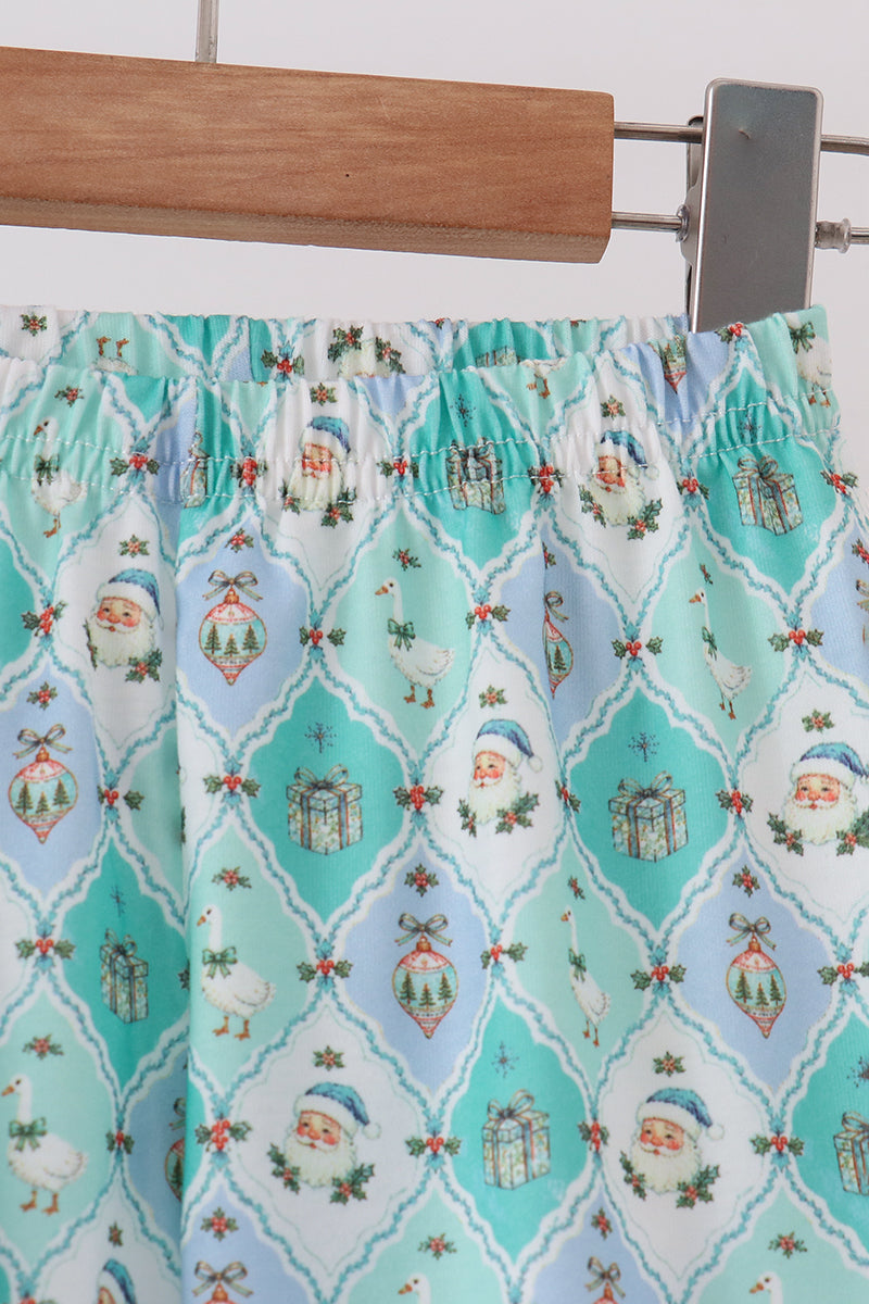Santa print ruffle pajama set