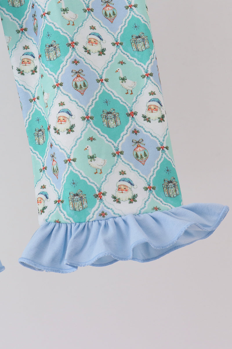 Santa print ruffle pajama set