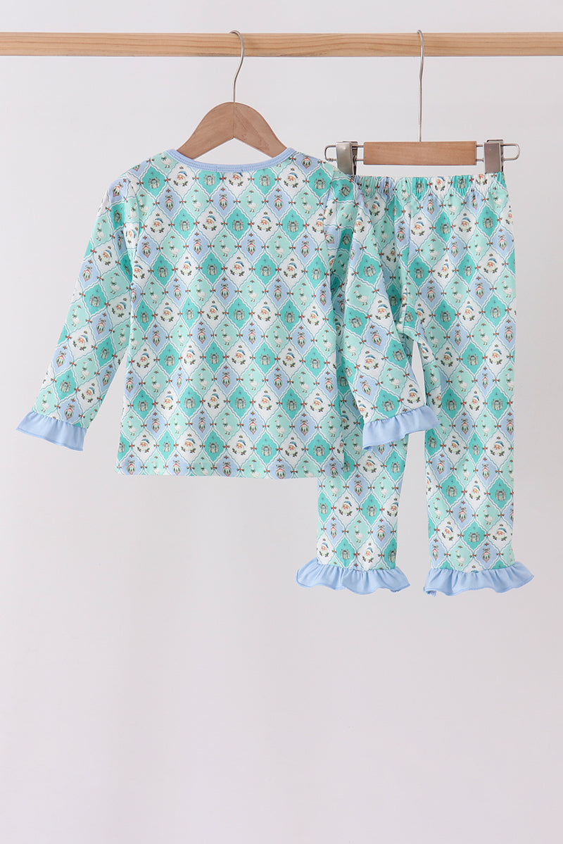 Santa print ruffle pajama set