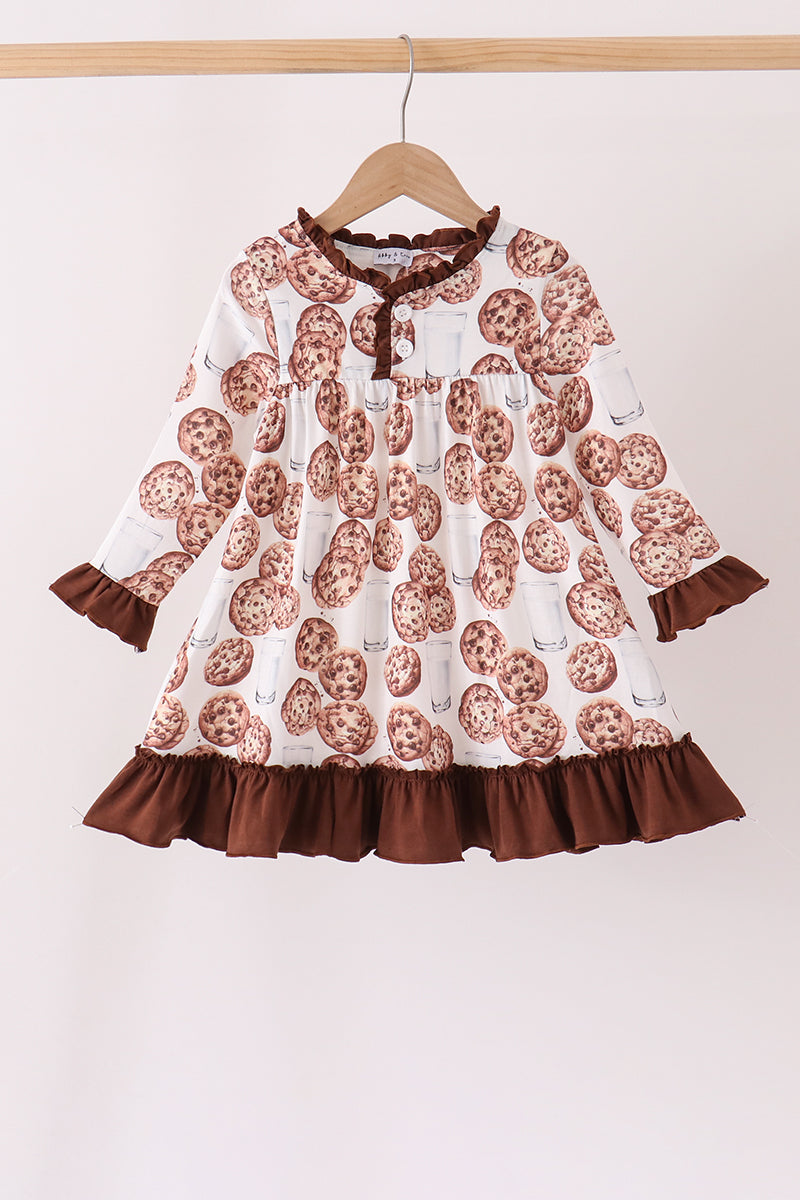 Milk Cookie Print Ruffle Dress