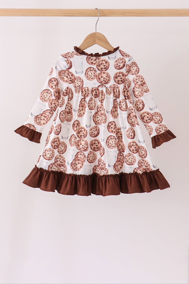 Milk Cookie Print Ruffle Dress