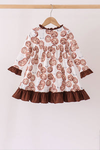 Milk Cookie Print Ruffle Dress