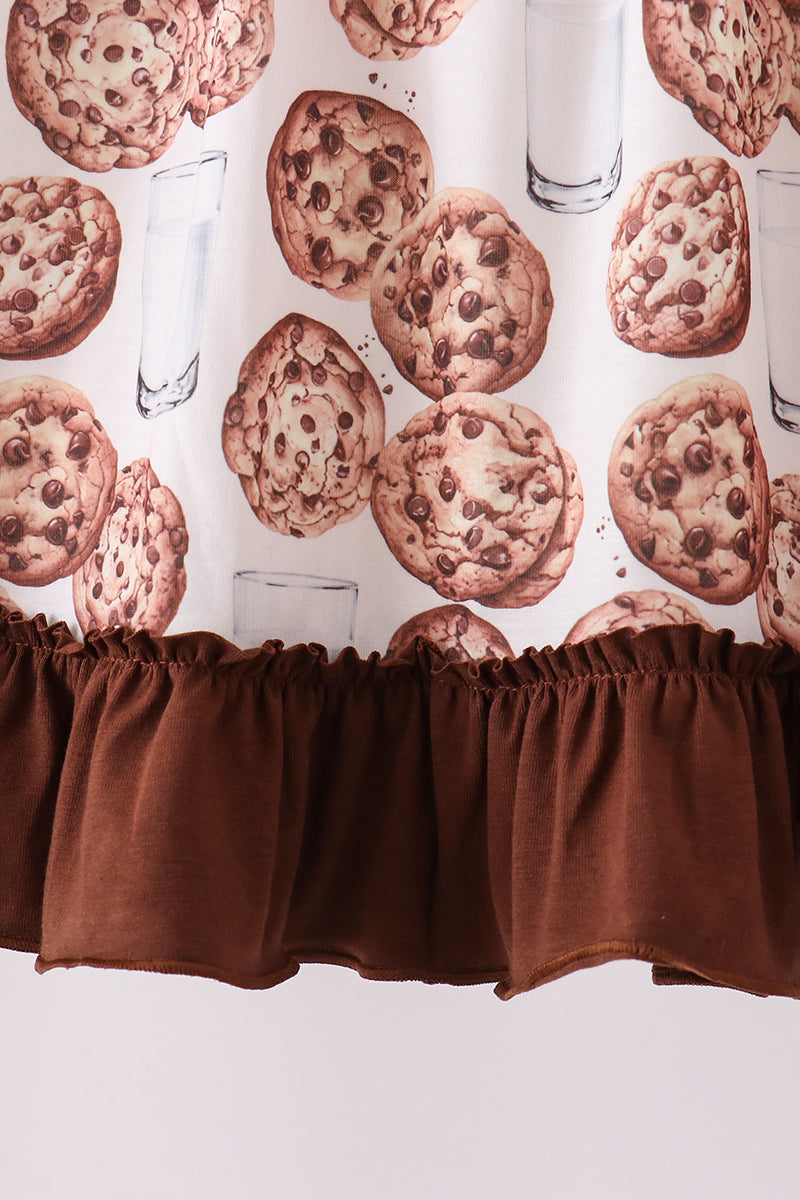 Milk Cookie Print Ruffle Dress