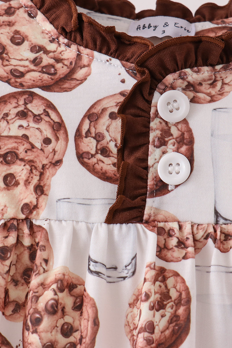 Milk Cookie Print Ruffle Dress