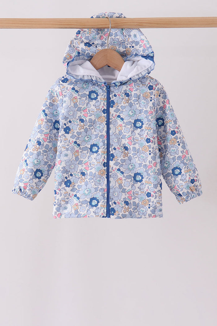 Blue Floral Ruffle Raincoat