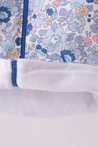 Blue Floral Ruffle Raincoat
