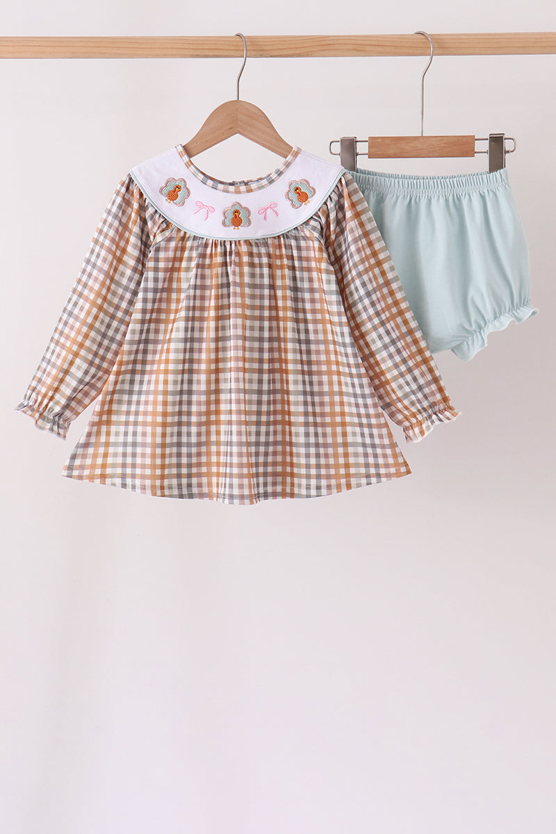 Turkey Bow Embroidery Bloomer Set