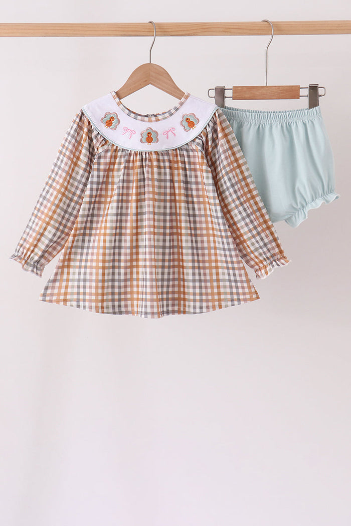 Turkey Bow Embroidery Bloomer Set