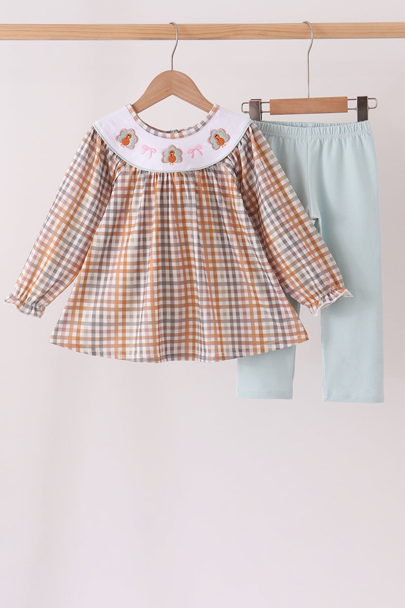 Turkey Bow Embroidery Pants Set
