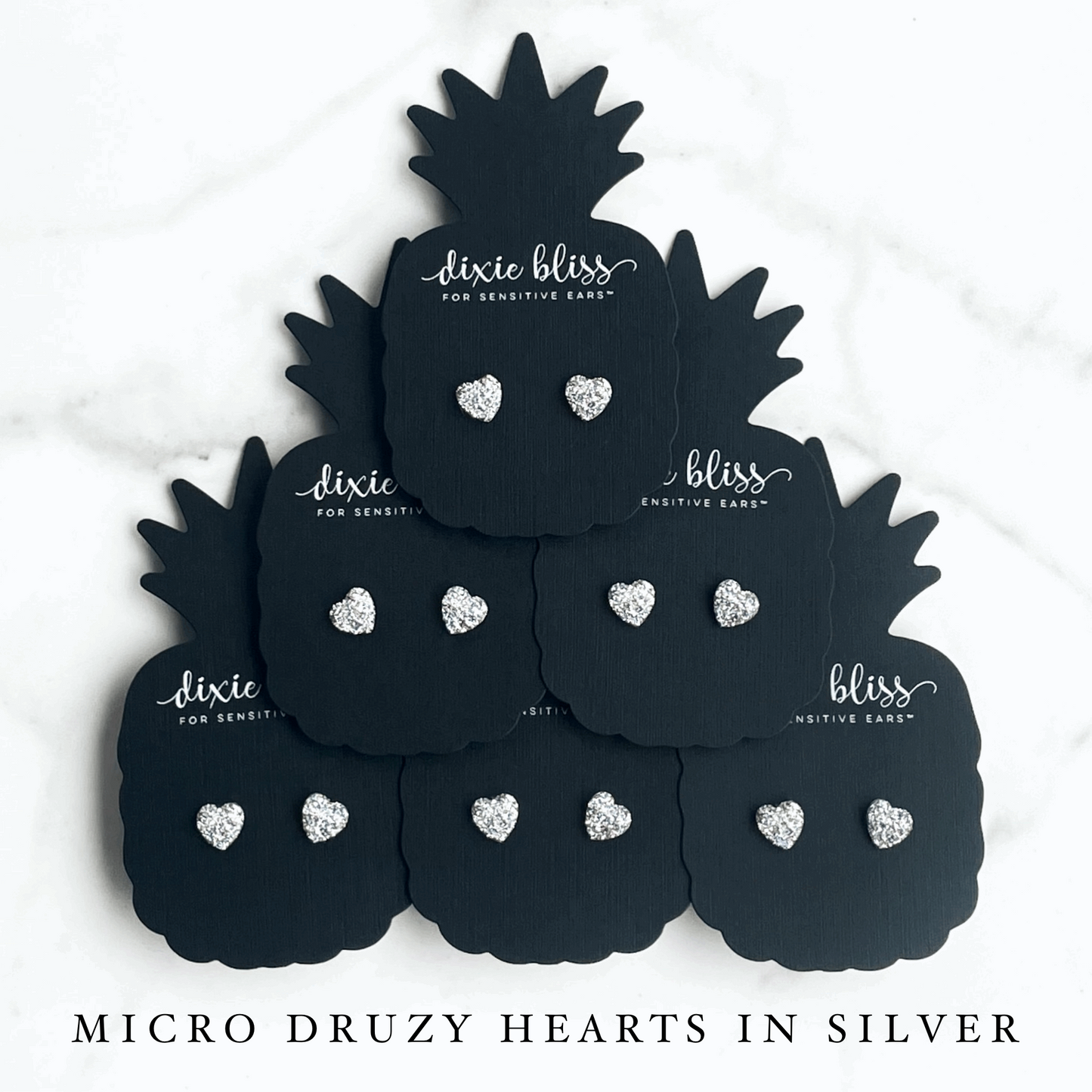 Micro Druzy Hearts in Silver