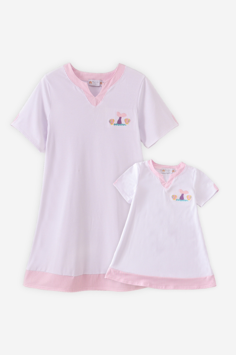 White Mermaid Embroidery Cover Up Mom & Me - Essential Southern Charm