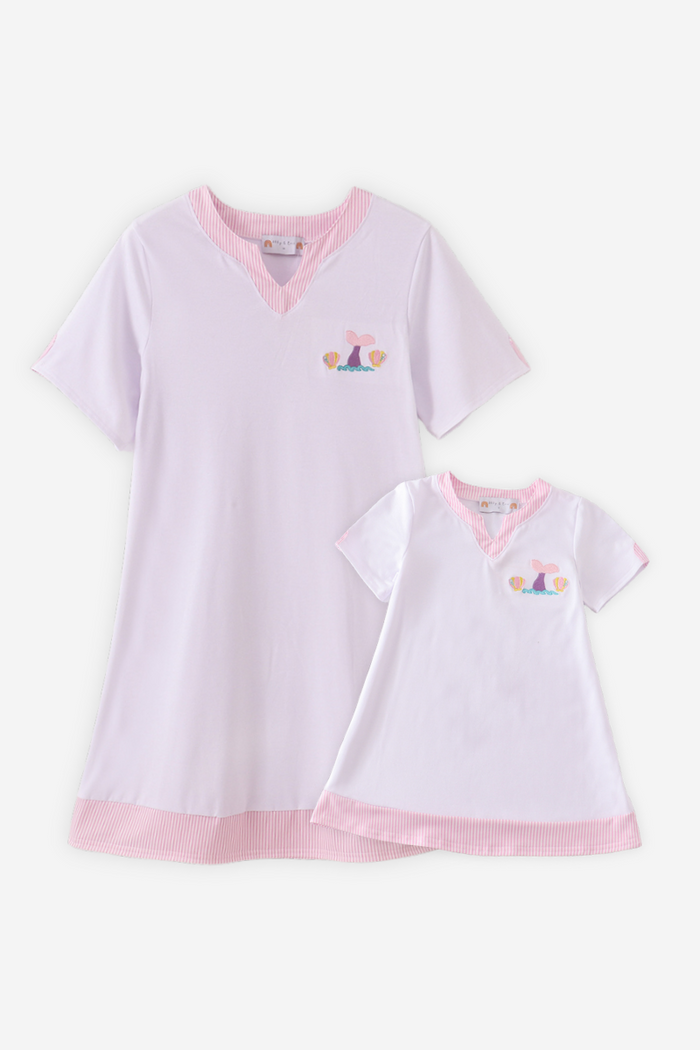 White Mermaid Embroidery Cover Up Mom & Me - Essential Southern Charm