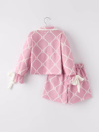 Mommy & me Autumn Check Bow Girls Lapel Pajamas - Essential Southern Charm