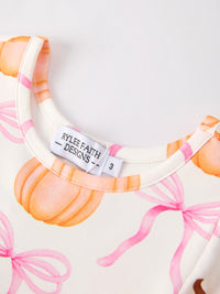 Pumpkin Bow Print Long Sleeve Dress