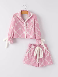 Mommy & me Autumn Check Bow Girls Lapel Pajamas - Essential Southern Charm