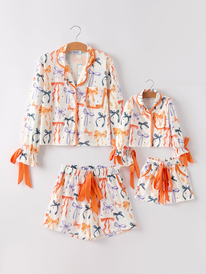Fall Mommy and Me Bow Print Pajama Set