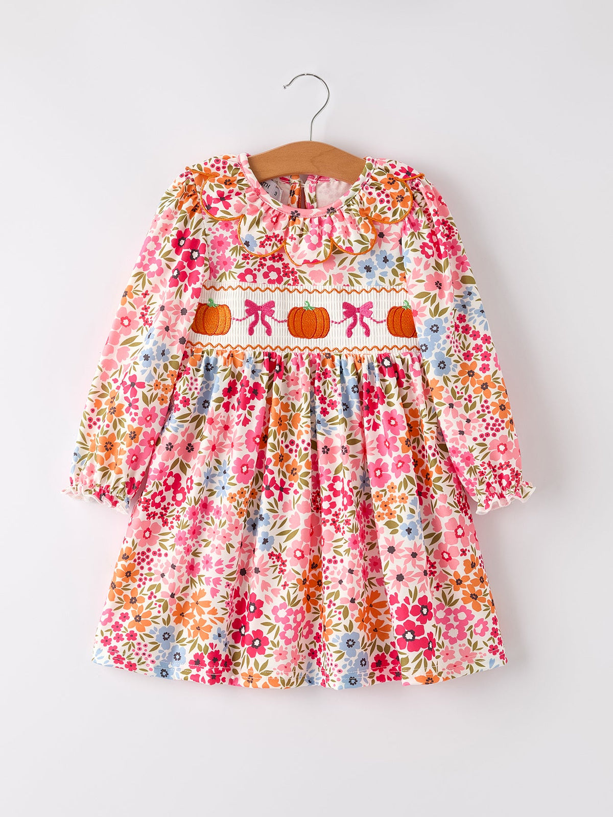 Pumpkin Bow Smock Embroidered Floral Dress