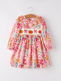 Pumpkin Bow Smock Embroidered Floral Dress