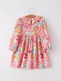 Pumpkin Bow Smock Embroidered Floral Dress
