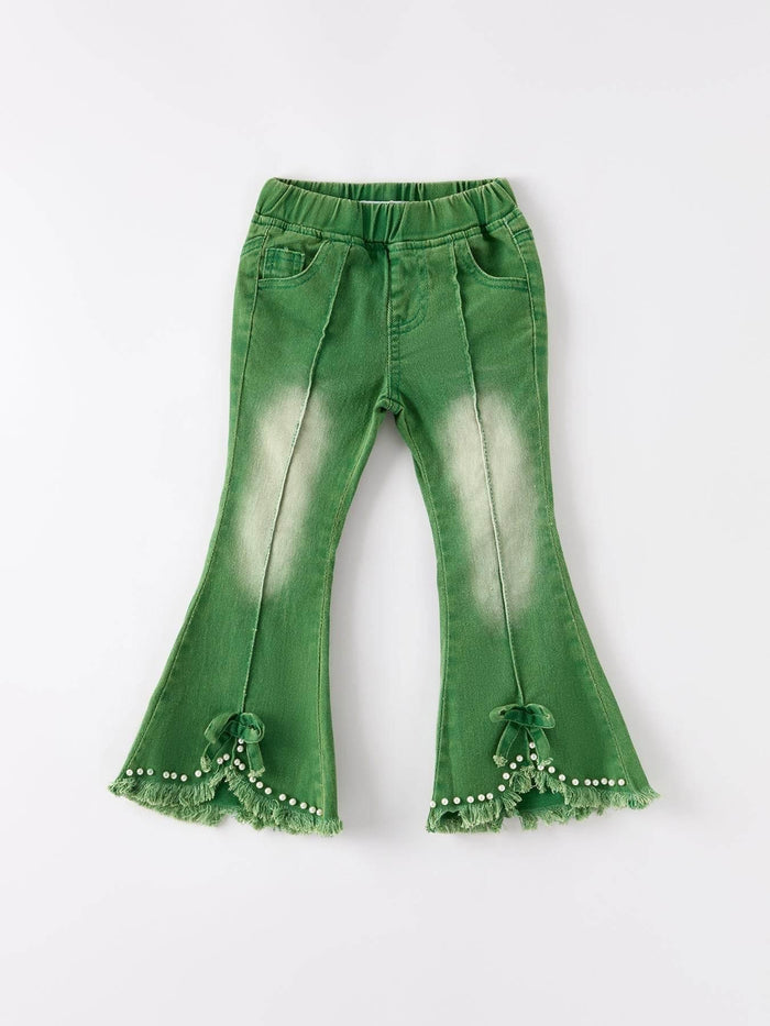 Green Flared Elastic Jeans - Essential Southern Charm