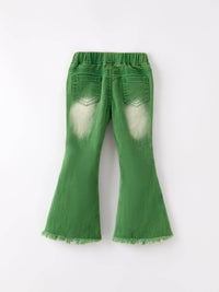 Green Flared Elastic Jeans - Essential Southern Charm