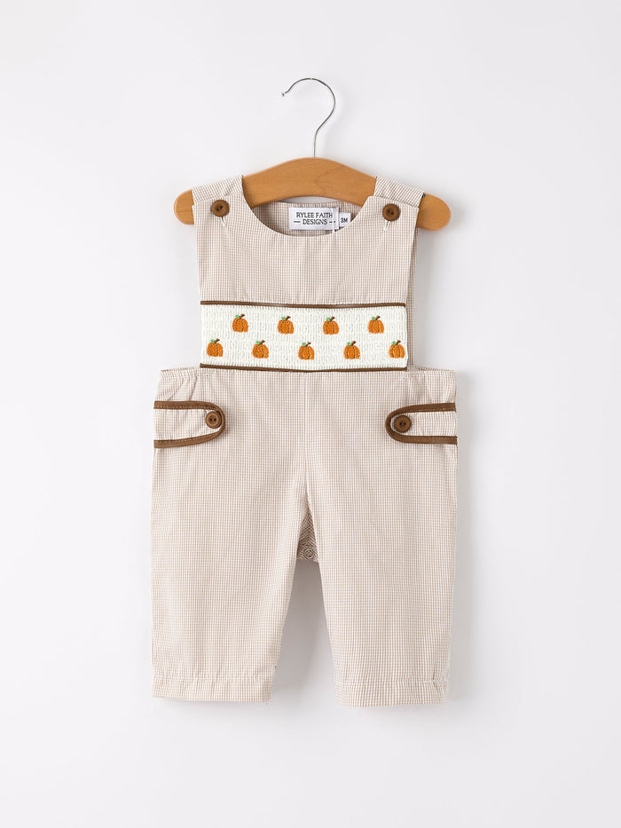 Pumpkin Smock Embroidered Boys Romper