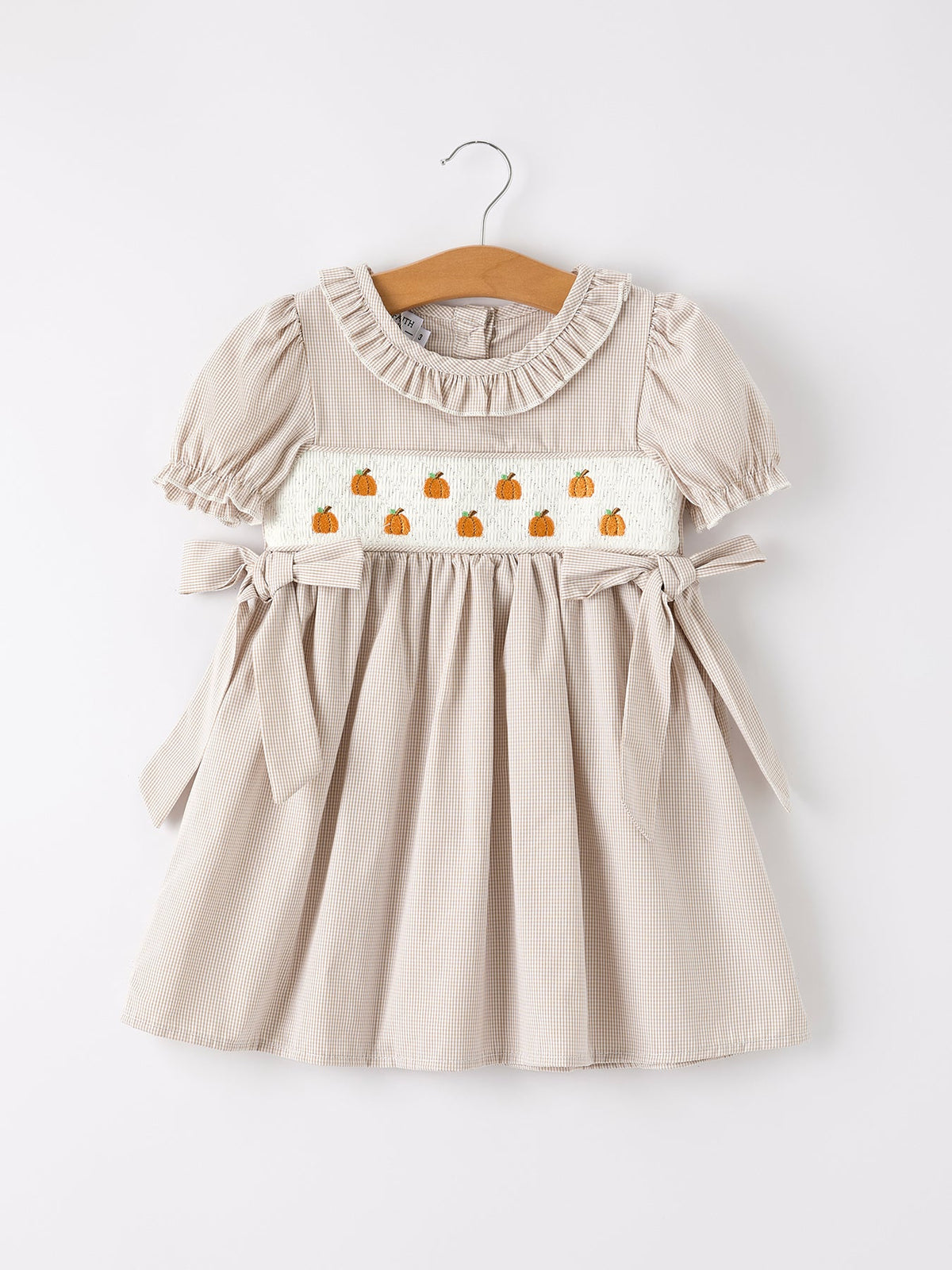 Pumpkin Embroidery Smock Plaid Girls Dress