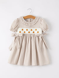 Pumpkin Embroidery Smock Plaid Girls Dress