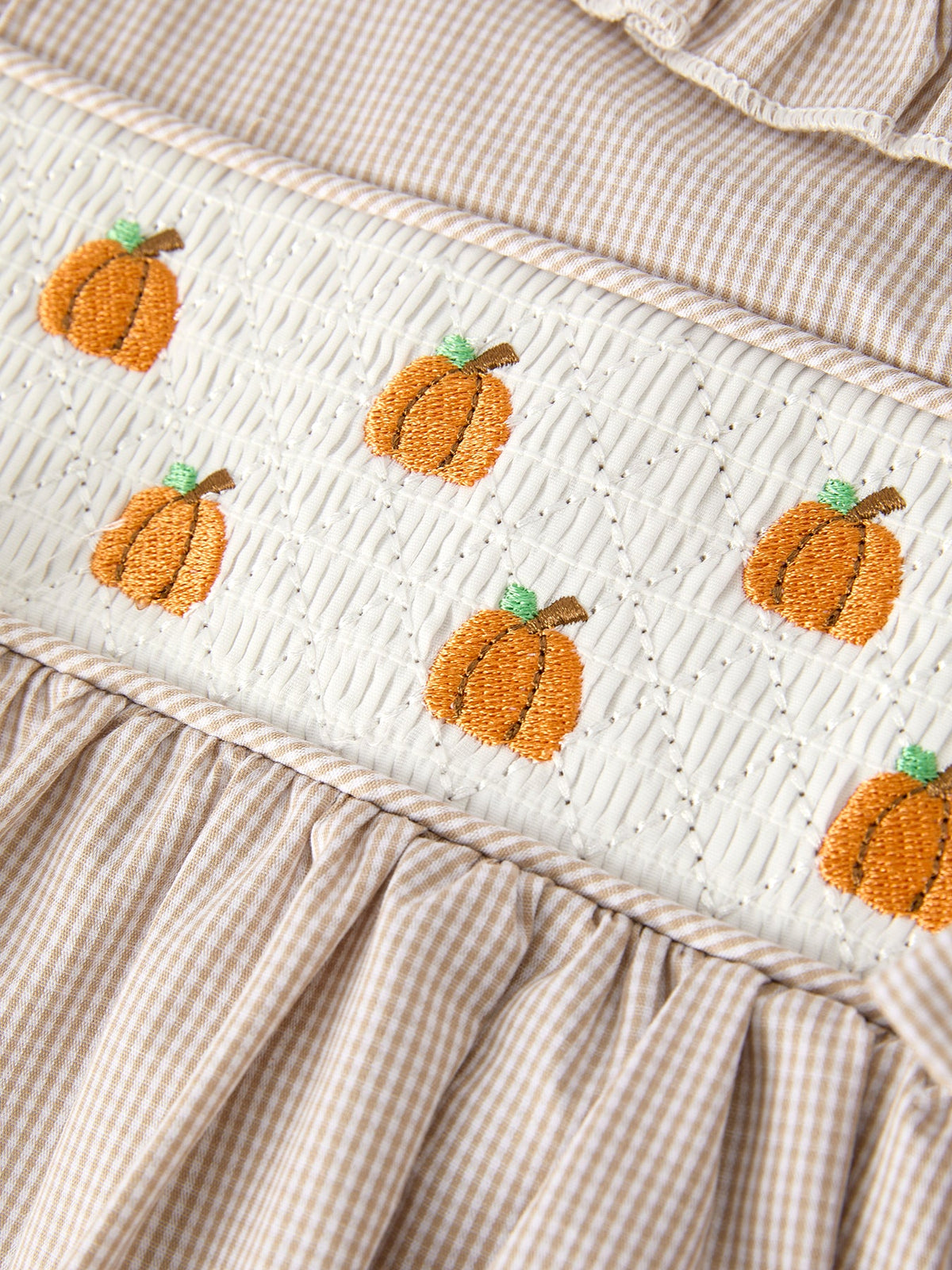 Pumpkin Embroidery Smock Plaid Girls Dress