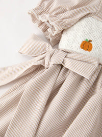 Pumpkin Embroidery Smock Plaid Girls Dress