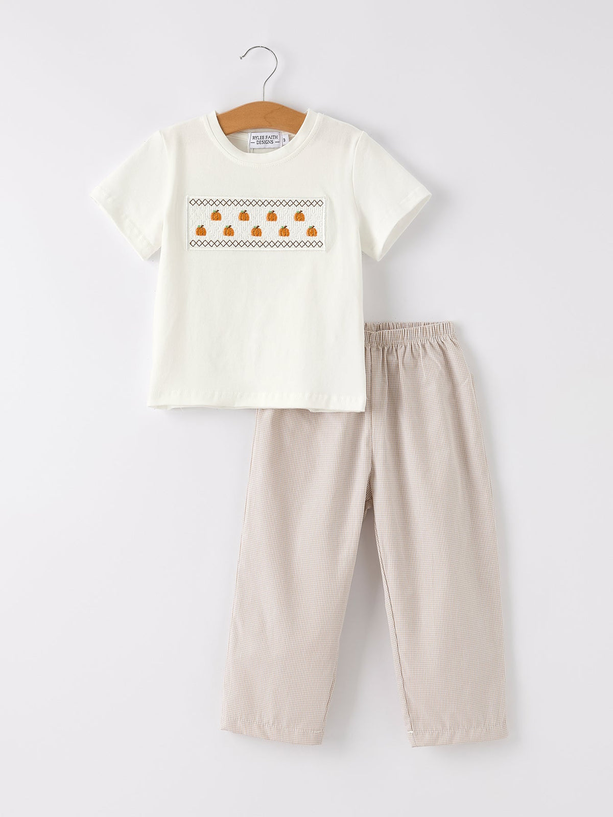 Pumpkin Smock Embroidered Plaid Boys 'Set