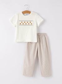 Pumpkin Smock Embroidered Plaid Boys 'Set