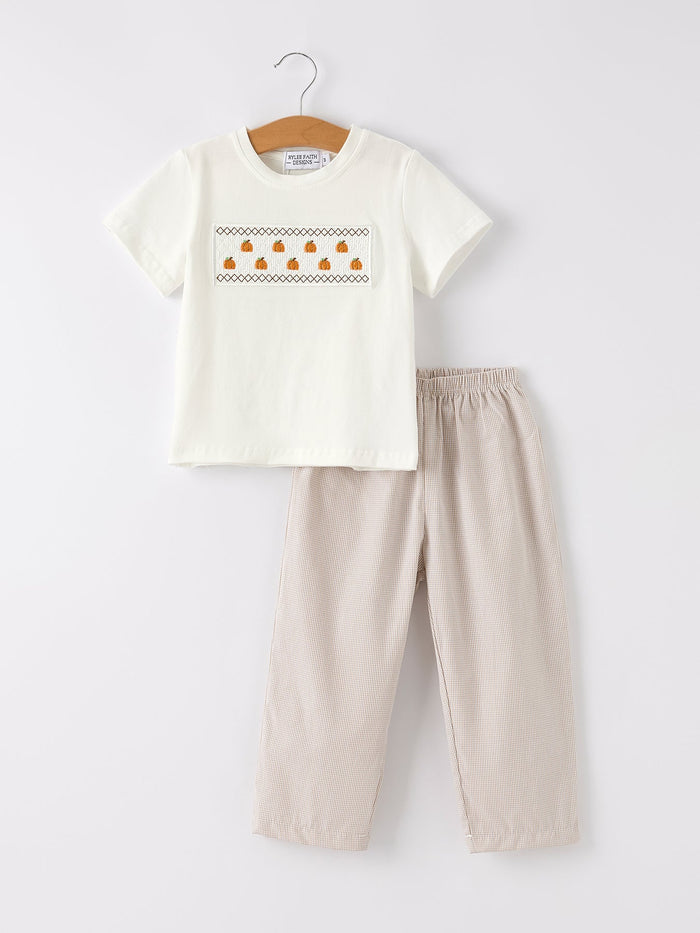 Pumpkin Smock Embroidered Plaid Boys 'Set