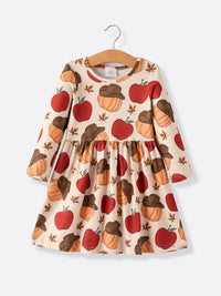 2 Piece Thanksgiving Pumpkin Stripe Print Girls Dress Set
