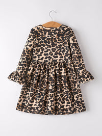 Fall Pumpkin Leopard Print Autumn Girls Ruffle Two-Piece Dress