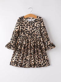 Fall Pumpkin Leopard Print Autumn Girls Ruffle Two-Piece Dress