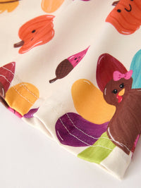 Thanksgiving Pumpkin Turkey Print Girls Long Sleeve Set