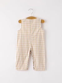 Fall Thanksgiving Apricot Plaid Chick Embroidery Smocking Baby Boys Romper
