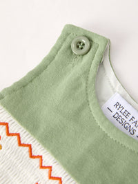 Turkey Smock Embroidered Green Boys Romper