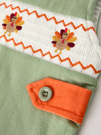 Turkey Smock Embroidered Green Boys Romper