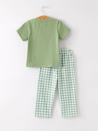 Turkey Smock Embroidered Green Plaid Boys 'Set