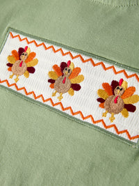 Turkey Smock Embroidered Green Plaid Boys 'Set