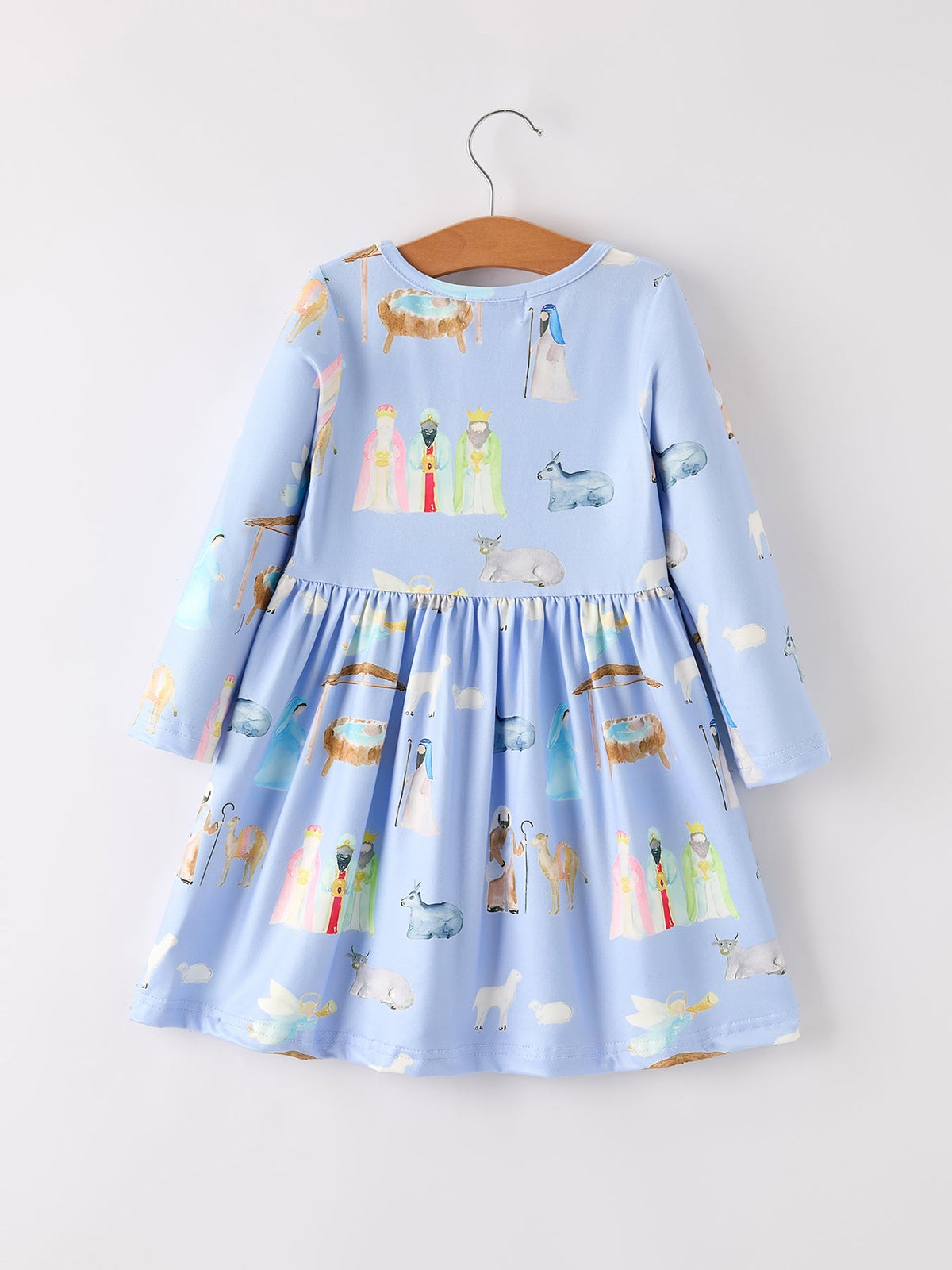 Nativity Print Girls Long Sleeve Dress